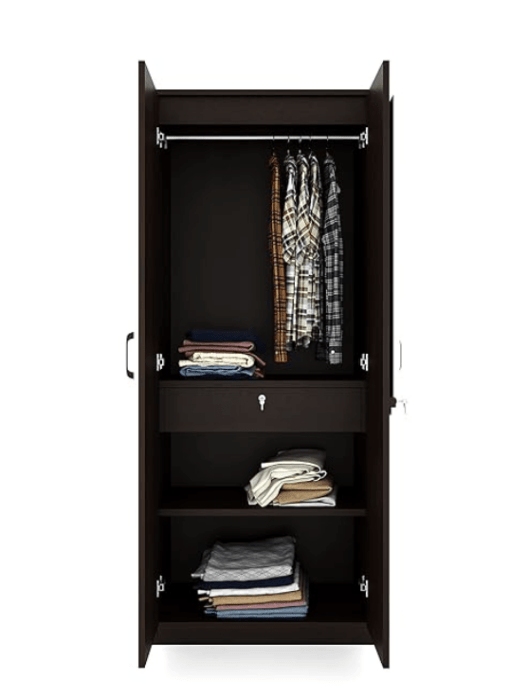 Nilkamal Riva Engineered Wood 2 Door Mirror Wardrobe with 1 Hanging Rod, 2 Shelves, and 1 Drawer (Color - New Wenge, Delivery Condition - Knock Down) - Image 2